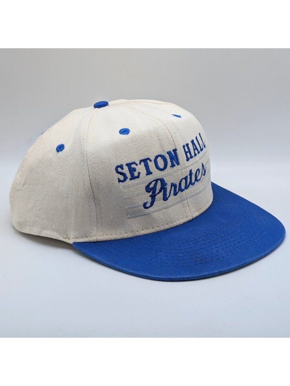 Seton Hall Pirates NCAA Vintage 80s Snapback Cap Hat Retro Blue White KC Caps